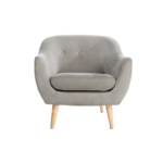 Hygger Soft Cushion Armchair, grey cotton & plywood legs